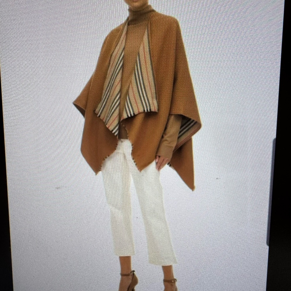 Burberry Camel Cape with Striped Interior